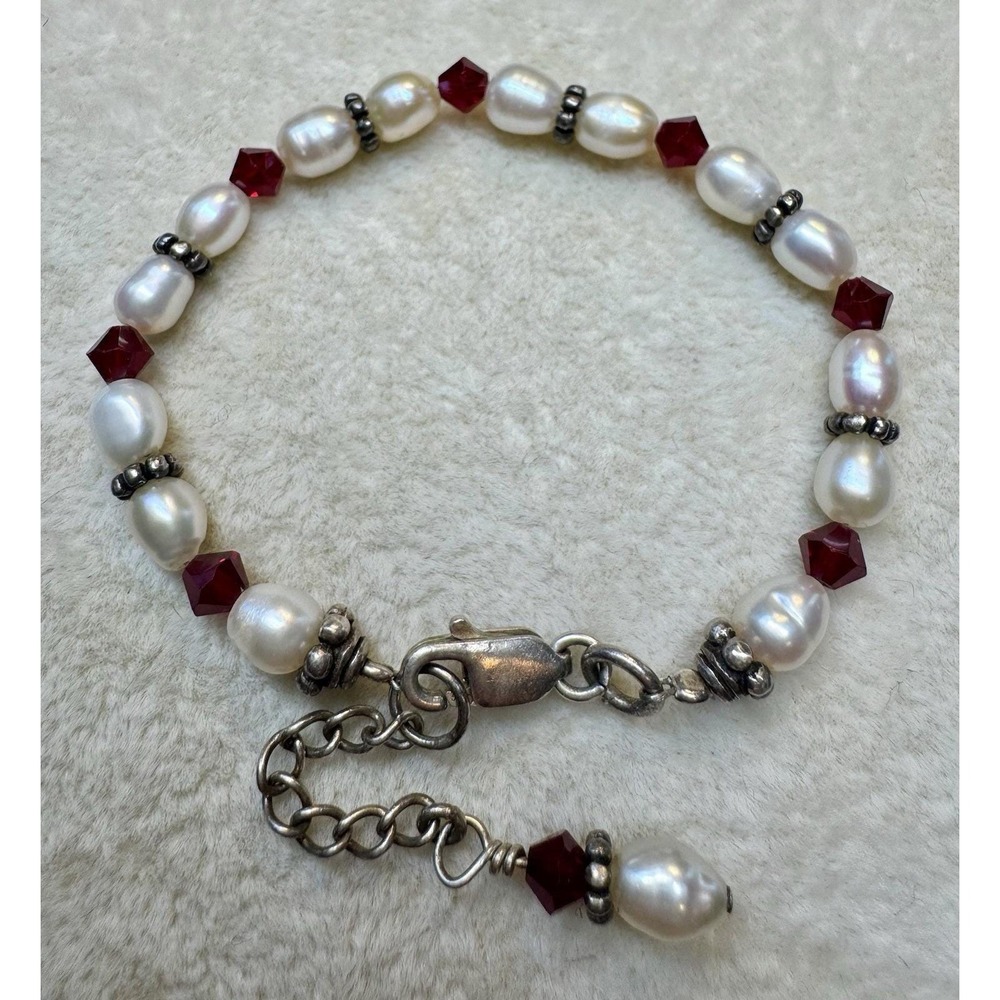 925 Sterling Silver Genuine Pearl Beaded Vintage Child Kid Baby Bracelet 5" Glam